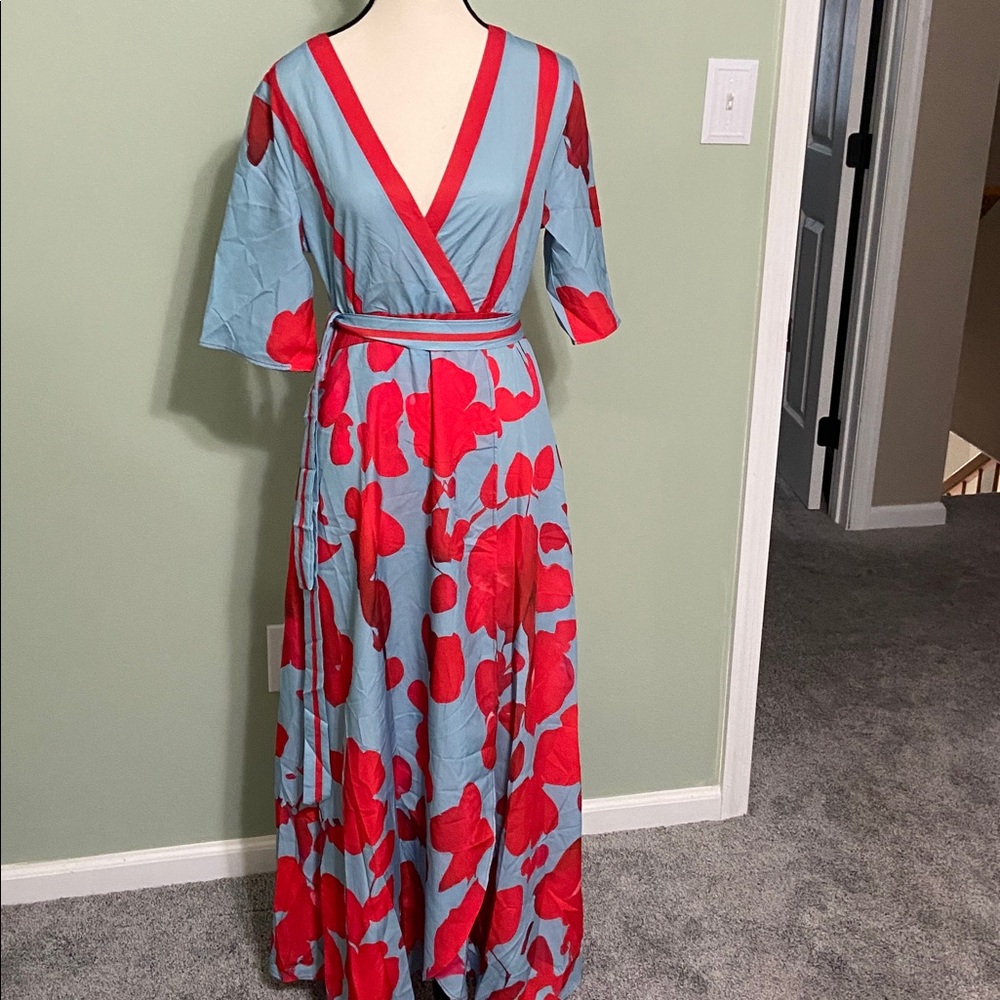 Blue and Red Floral Maxi Dress